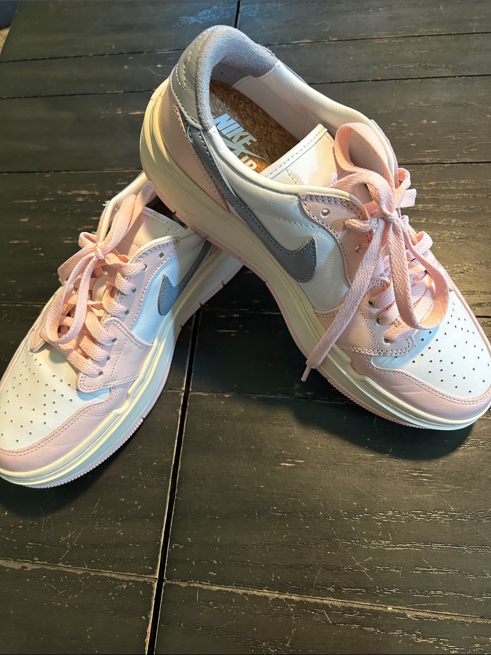 Nike Jordan Women’s Low-Top Sneakers in Pink, White & Gray chunky sole